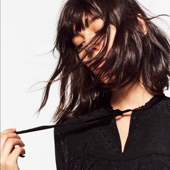 Zara Tops Black Peasant Top w/ Velvet Trim Detail - Picture 3 of 11